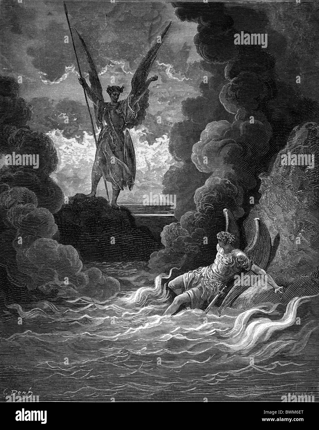 Gustave Doré; Schwarz / weiß Gravur; Satan und Beelzebub Stockfoto
