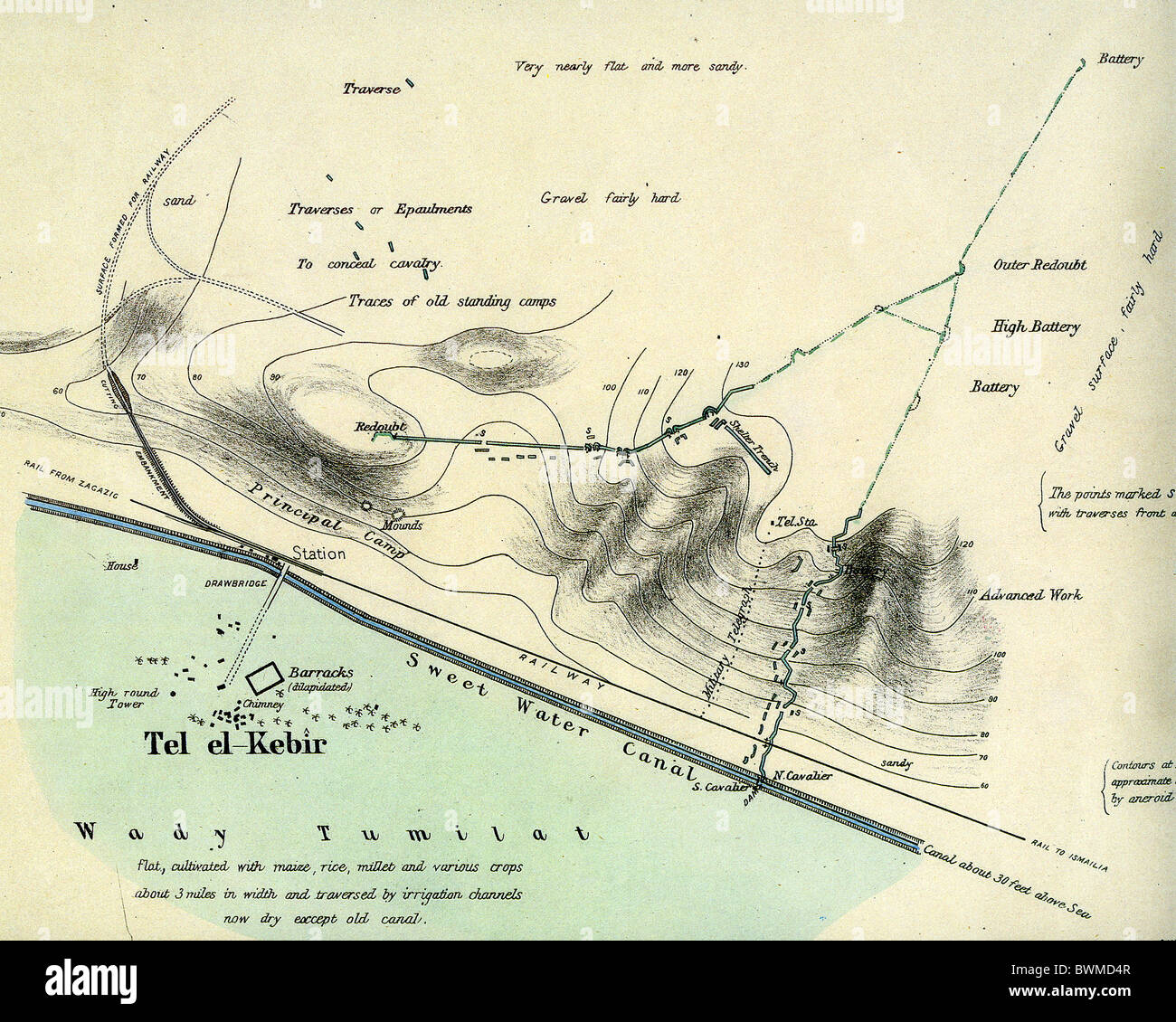 TEL-EL-KEBIR britische Kriegsministerium Karte von ägyptischen Stellungen überrannt von den Truppen General Garnet Wolseley 13. September 1882 Stockfoto