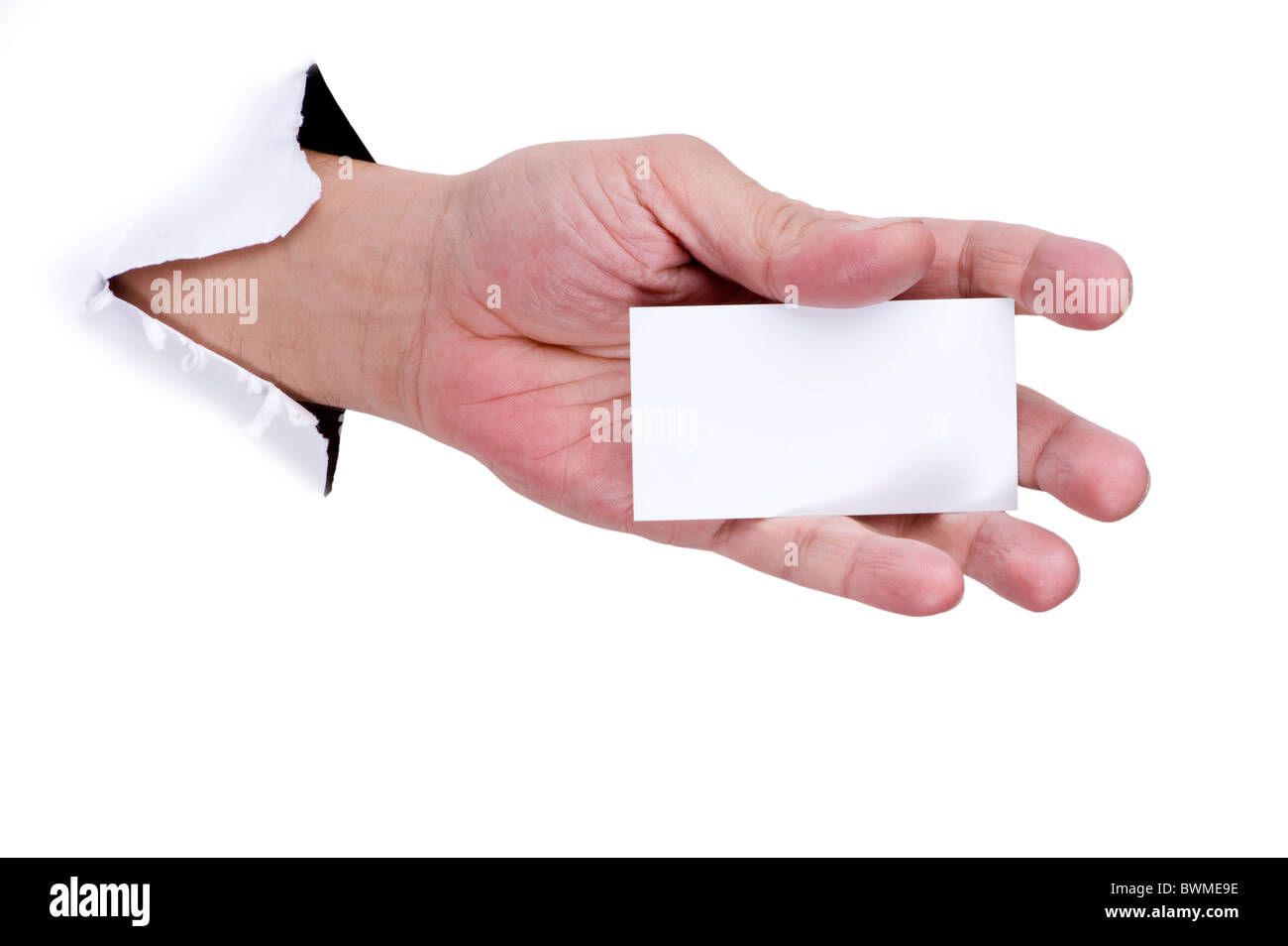 Objekt auf weiß - hand mit Leere Visitenkarte Stockfoto