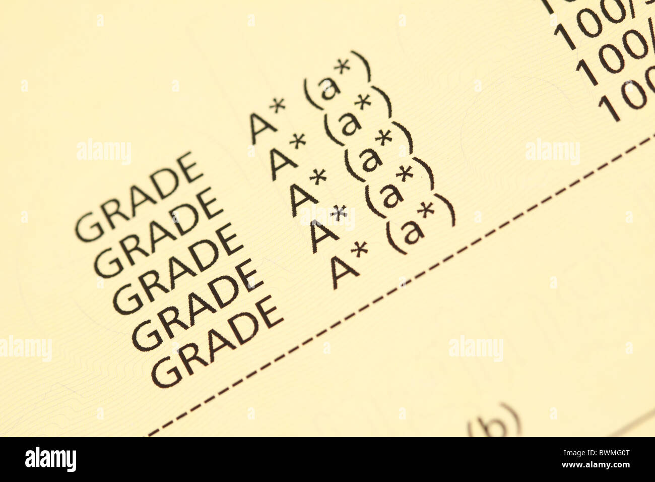 Prüfung Zertifikat Klasse A Sterne A * GCSE Ergebnis markieren Stockfoto