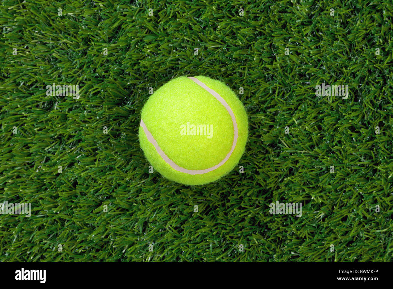 Foto von einem Tennisball auf Rasen Stockfoto