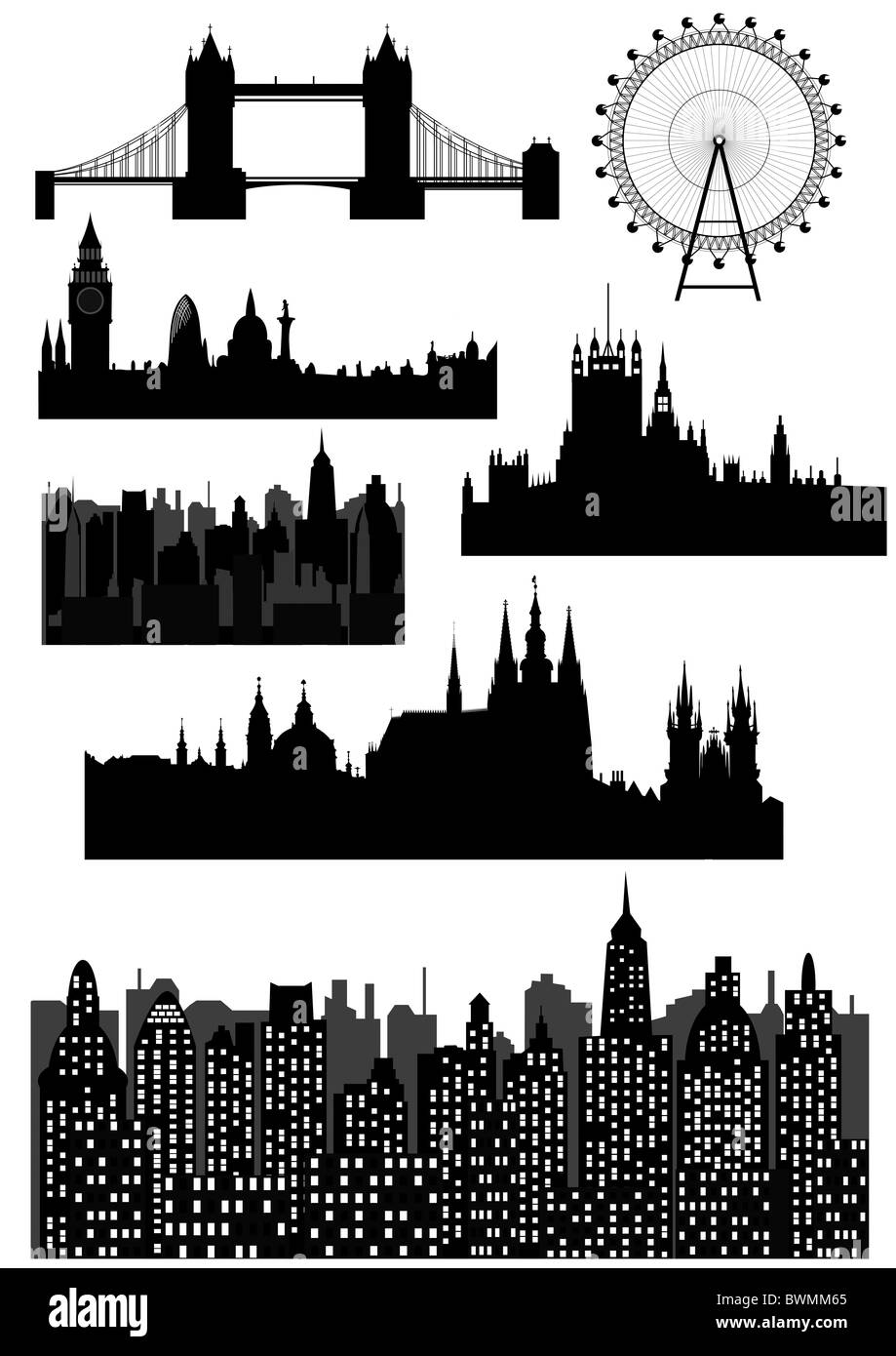 Berühmte architektonische Denkmäler und Sehenswürdigkeiten - London, Prag, moderne Stadt Stockfoto