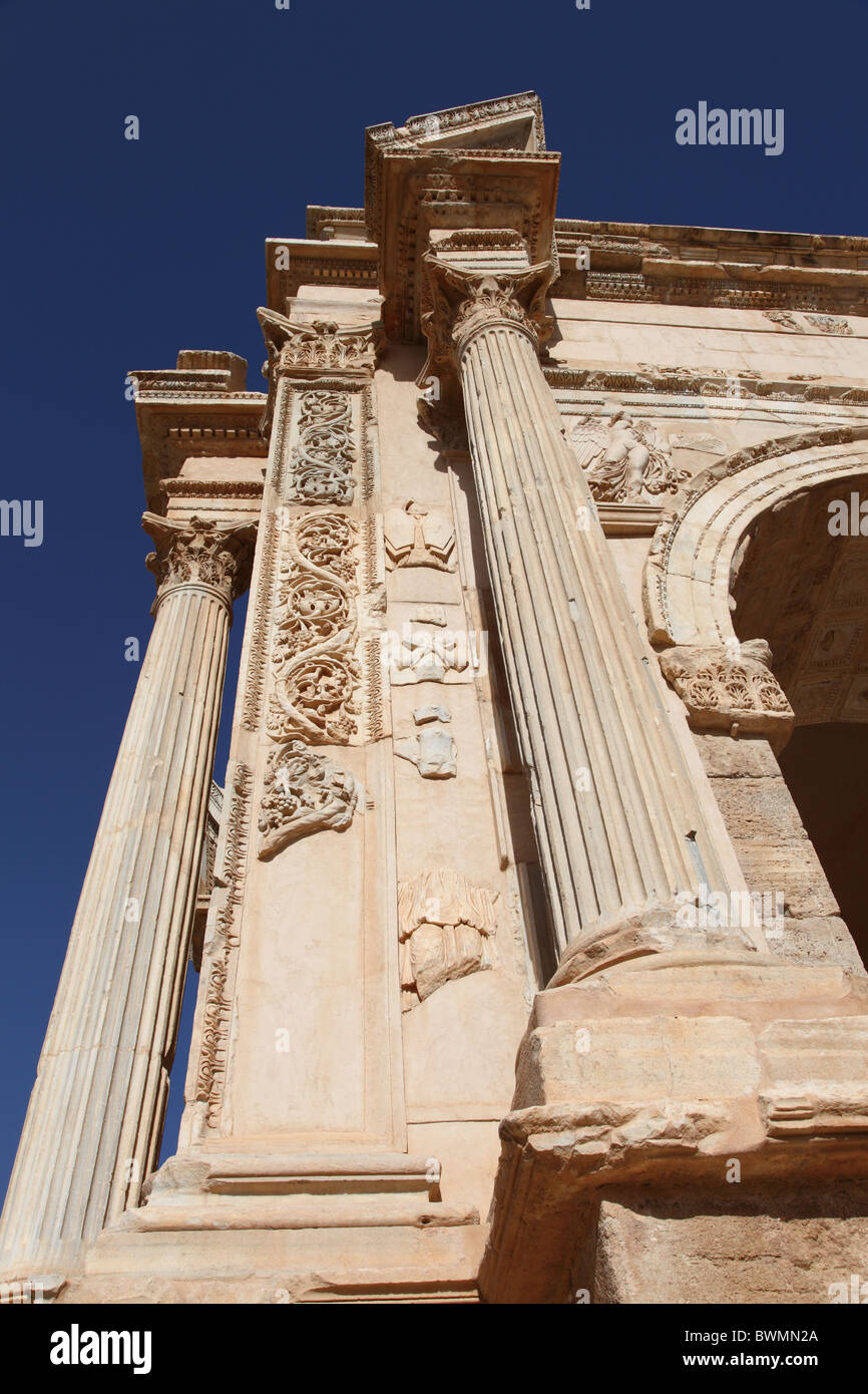 Leptis Magna, Spalten zu wölben, Septimus Severus Stockfoto