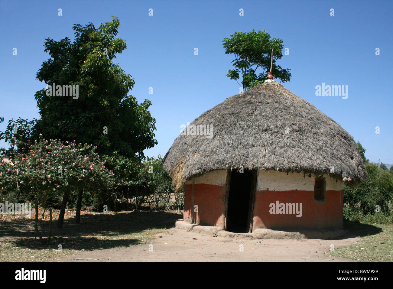 Gemalte Hütte des Stammes Alaba, Nr. Kulito, Äthiopien Stockfoto