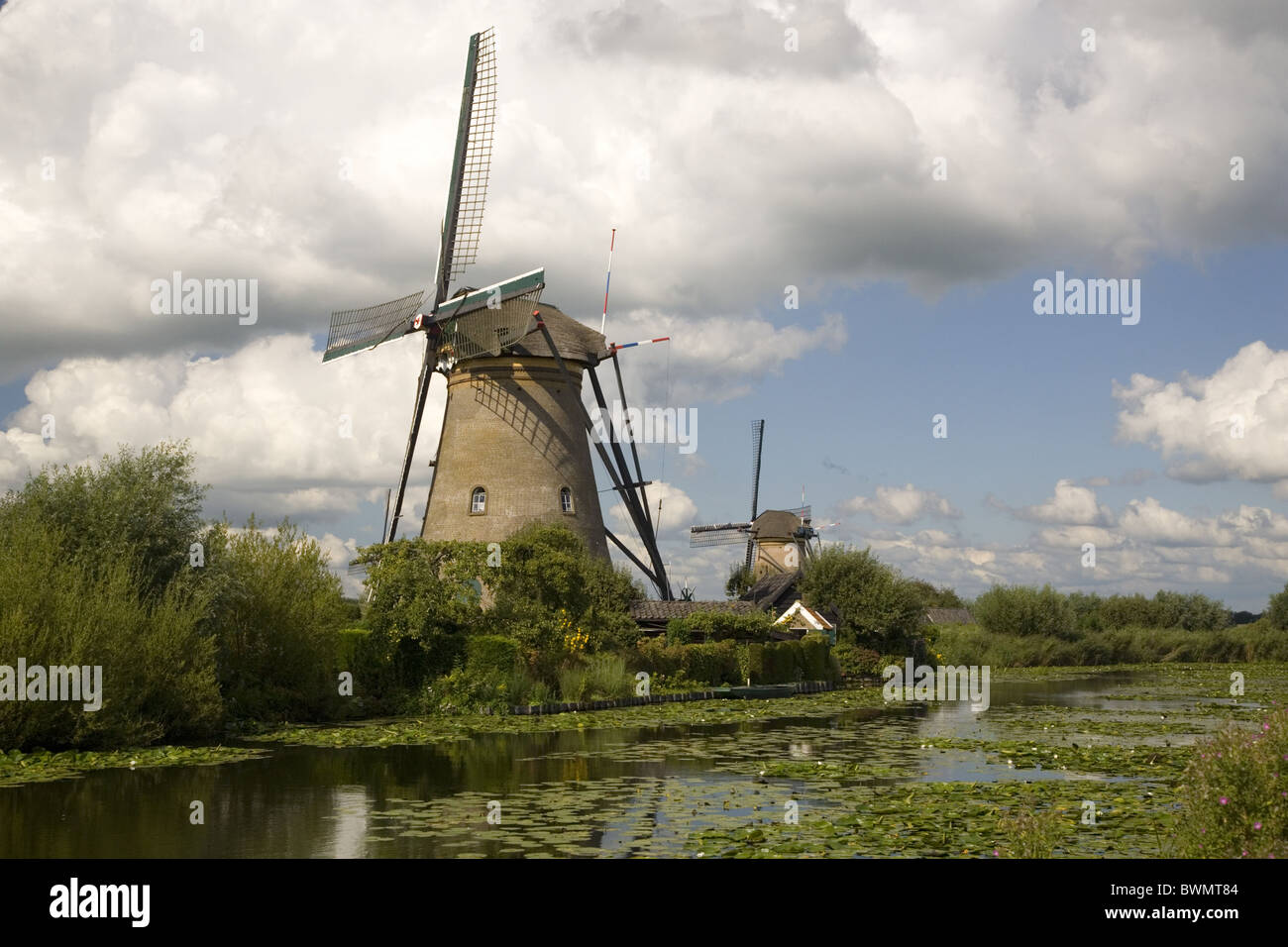 Windmühlen von der Unesco World Heritage Site Kinderdijk, Zuid-Holland (Südholland), Niederlande Stockfoto