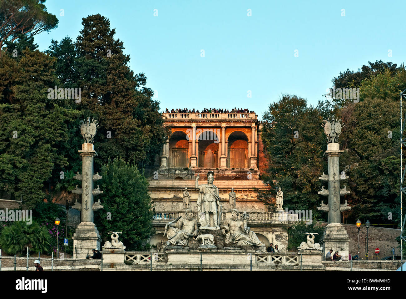 Pincio monumentale Balkon und der Brunnen von der Dea di Roma, Piazza del Popolo, Rom, Italien Stockfoto