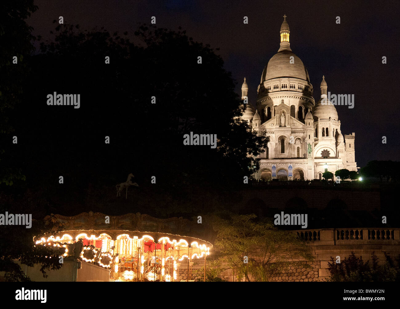 Kirche-Nacht Sacre Coeur Heiligstes Herz Stockfoto