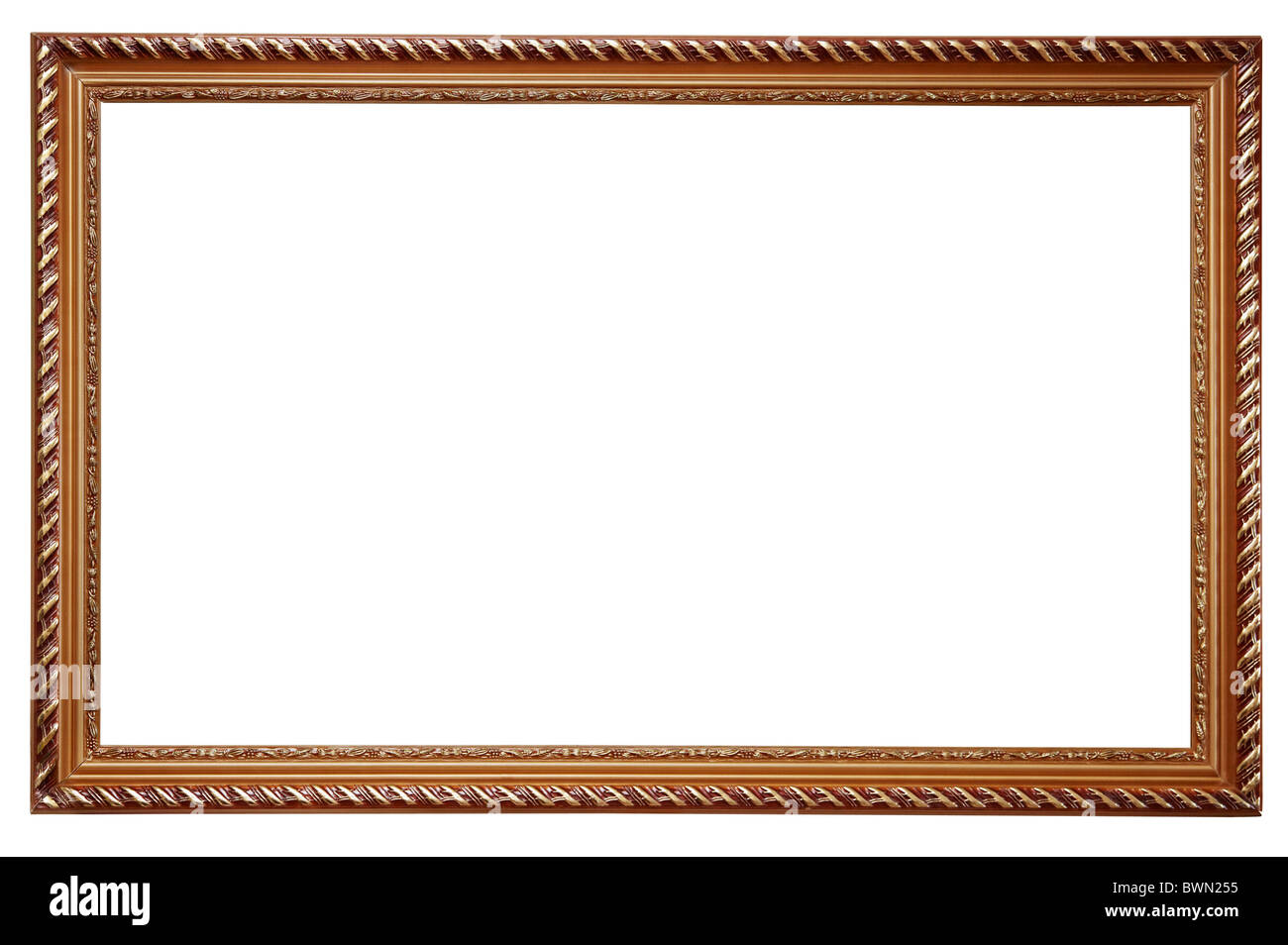 Holzrahmen für Gemälde isoliert auf weißem Hintergrund Stockfoto