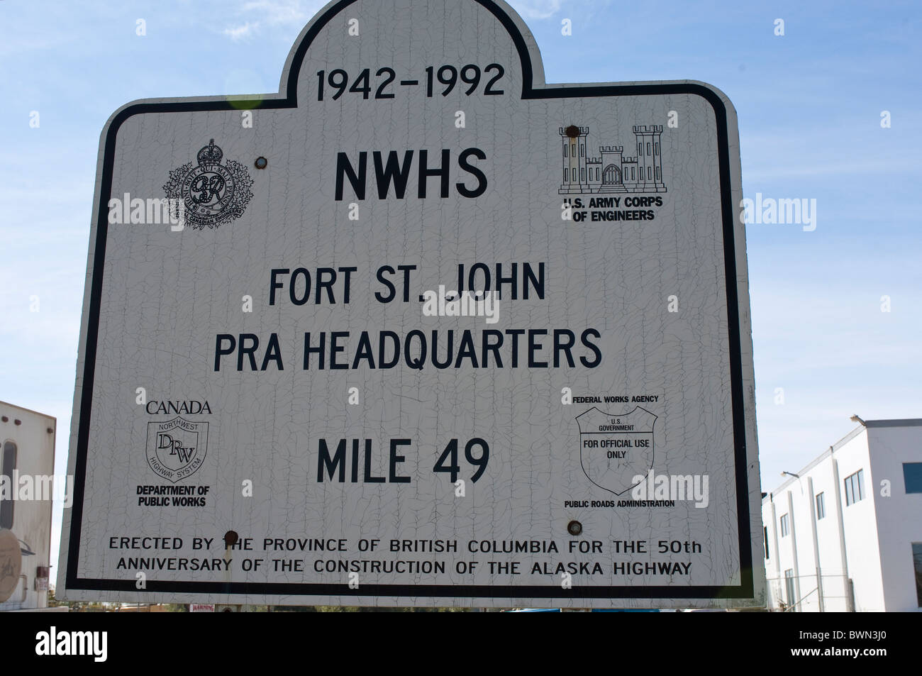 Fort St. John PRA Hauptquartier an der 49-Meilen-Markierung auf dem Alaska Highway, Fort St. John, British Columbia, Kanada. Stockfoto