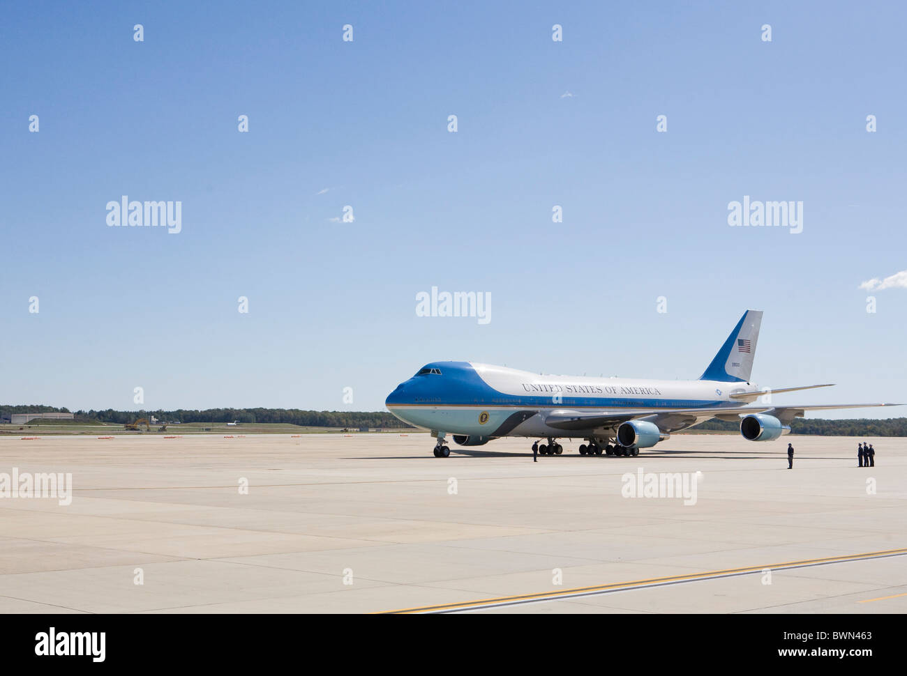 Air Force One auf dem Rollfeld in Andrews Air Force Base. Stockfoto