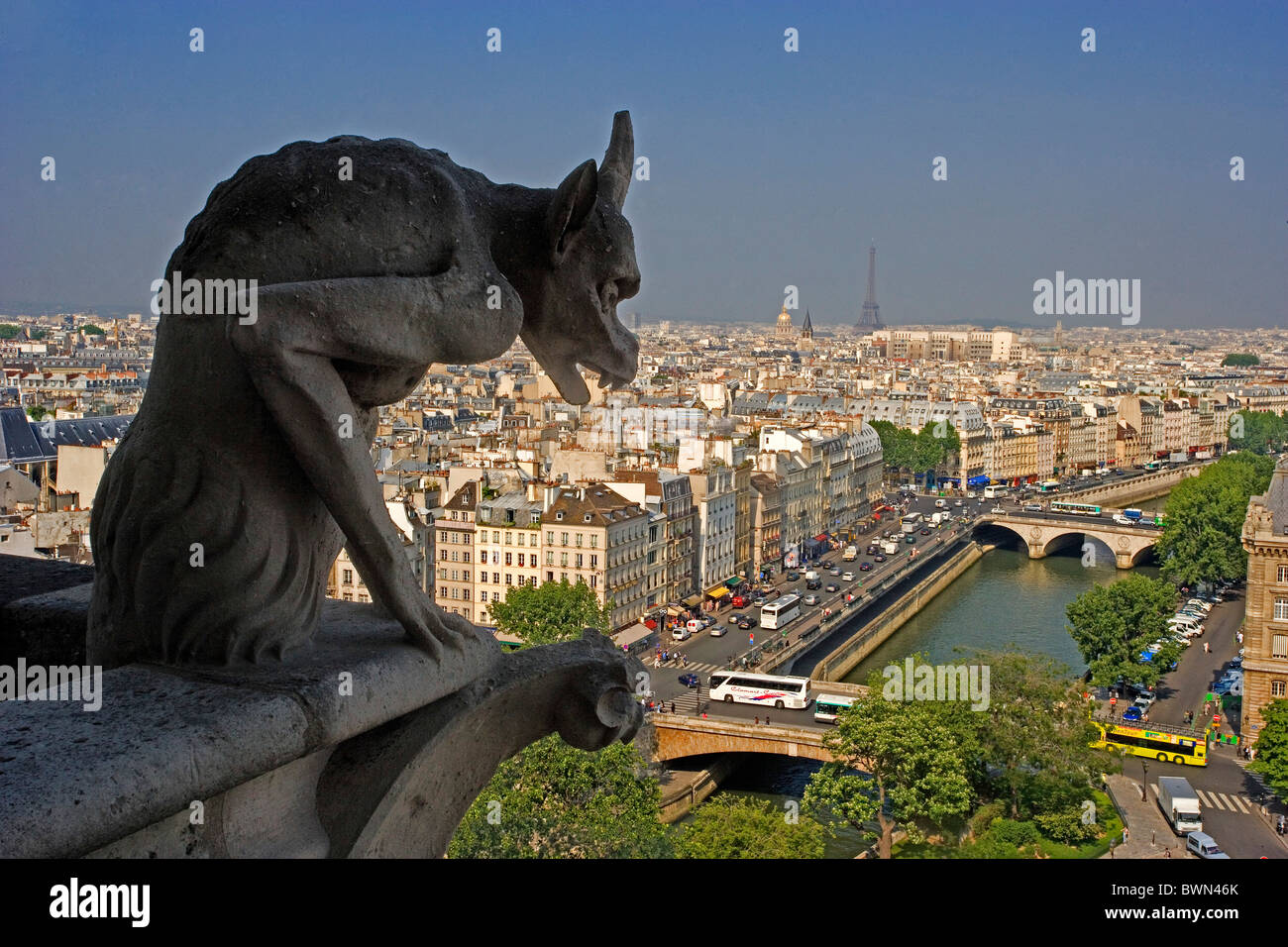 Europa in Paris Stadt Kathedrale Kirche Notre Dame, Ile De La Cite Übersicht übersehen hohen Winkel Fluss Sein Stockfoto
