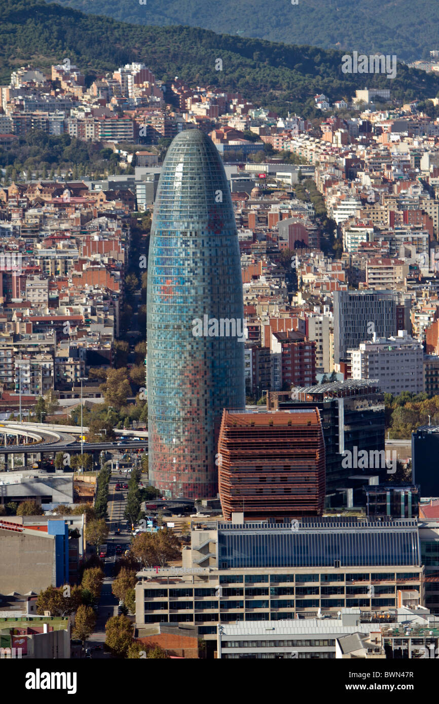 AGBAR TOWER, Luftaufnahme von Barcelona Stockfoto