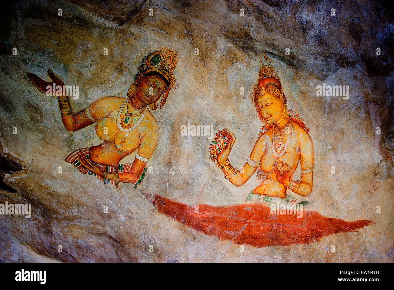 Sri Lanka Asia Sigiriya Stadt antiken Städte UNESCO World Heritage Site Felsenfestung Fresken Freskenmalerei Stockfoto