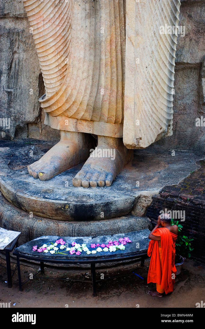 Sri Lanka Asien Aukana Buddha-Statue Skulptur Buddhismus Kultur Geschichte historisch Rock Monch Mann Religion A Stockfoto