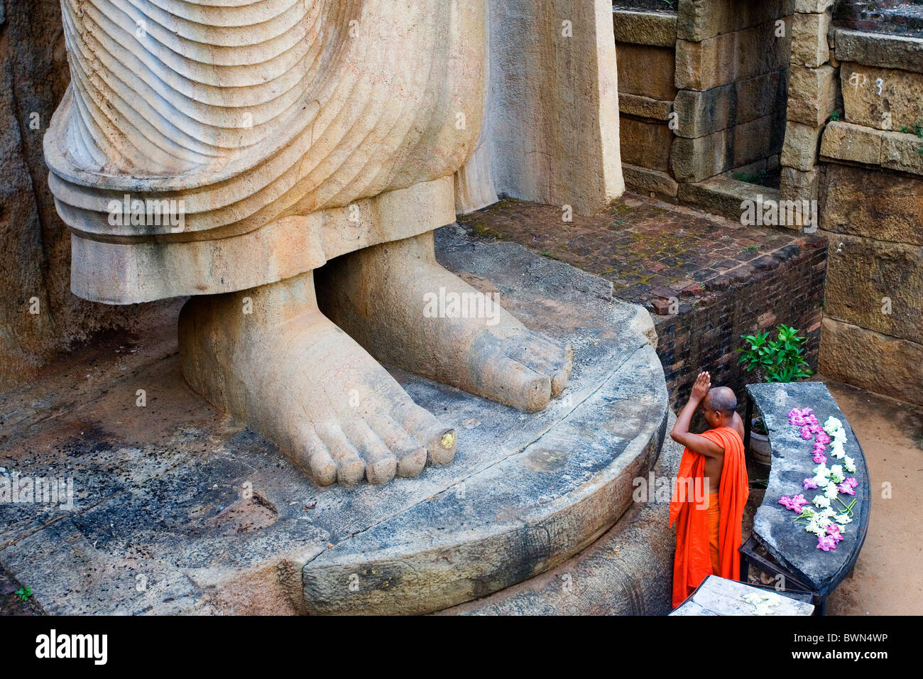 Sri Lanka Asien Aukana Buddha-Statue Skulptur Buddhismus Kultur Geschichte historisch Rock Monch Mann Religion A Stockfoto