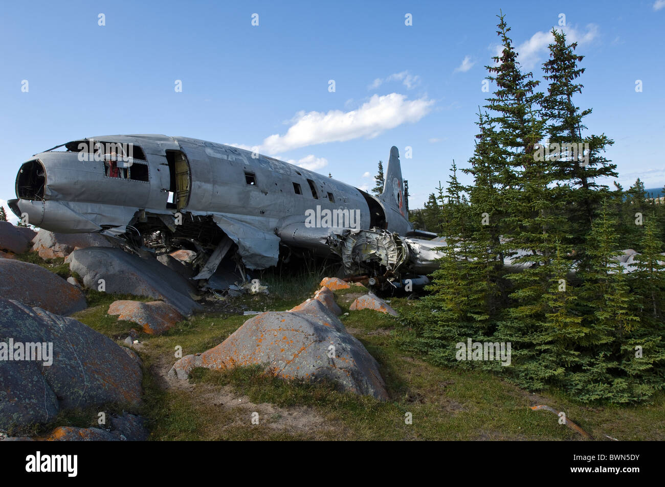 Miss Piggy (Curtiss-Wright C-46 Commando) Flugzeugwrack, Cape Merry, Churchill, Manitoba. Stockfoto