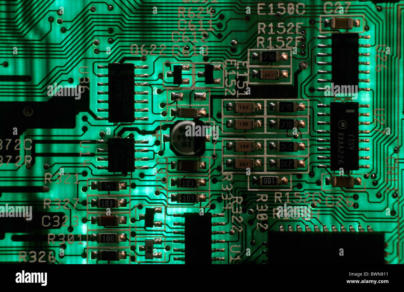 Integrated Circuit Board von einem Computer. Stockfoto