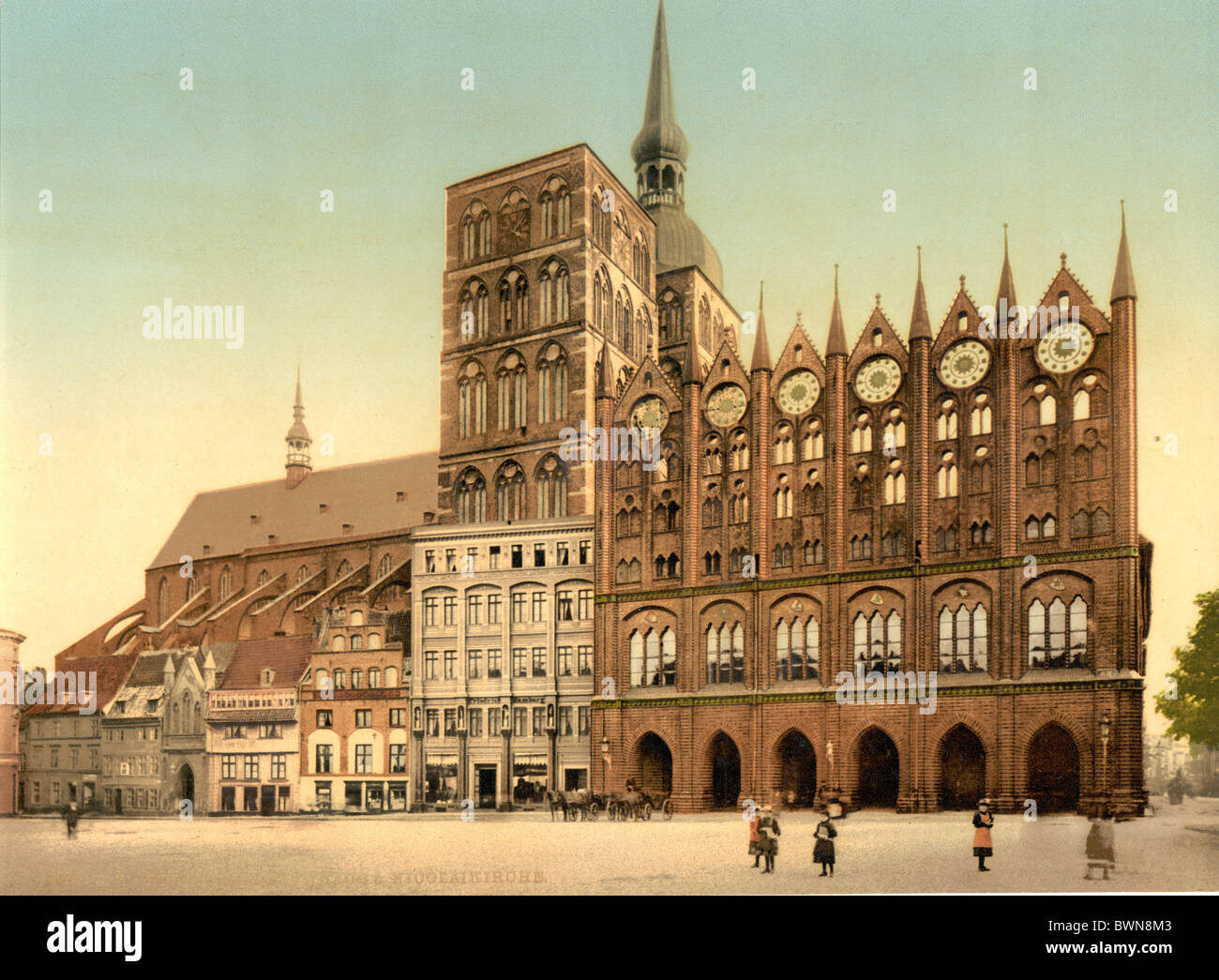 Stralsund Pommern Deutschland Europa Deutsche Reich Photochrom um 1900 Geschichte historische Rathaus Stockfoto