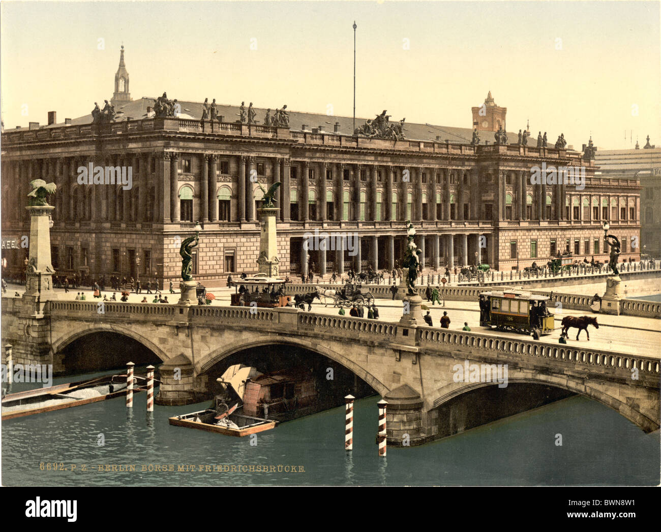 Berlin Friedrich Brücke Bourse Deutschland Europa Photochrom um 1900 Deutsches Reich Geschichte historische Historiographie Stockfoto