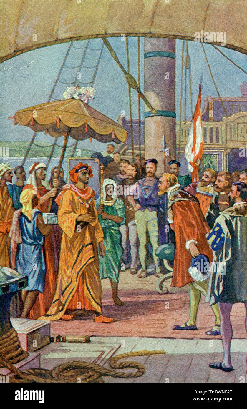 Hier sieht man Sir Francis Drake auf den Molukken, einer Gruppe von