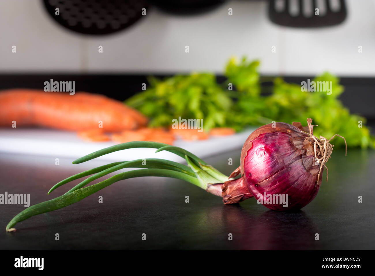 Rote Zwiebel in einer Küche Stockfoto