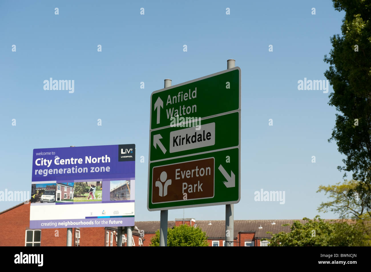Anfield Everton Roadsign Stockfoto