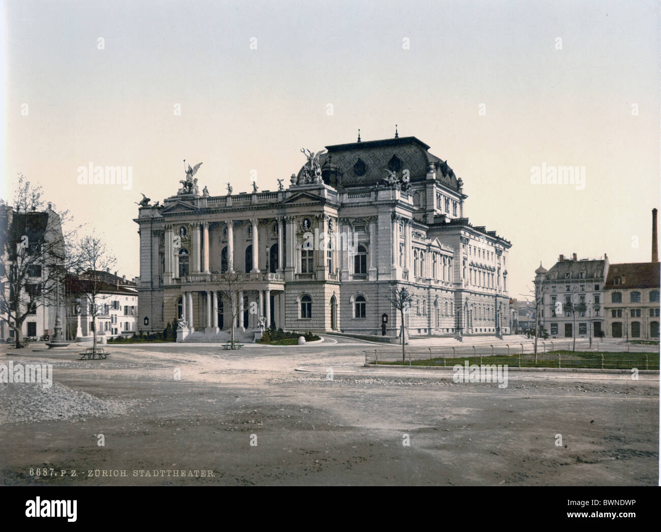 Stadt Zürich Oper Haus ehemals Stadttheater Schweiz Europa Photochrom Geschichte historische historische 1890 Stockfoto