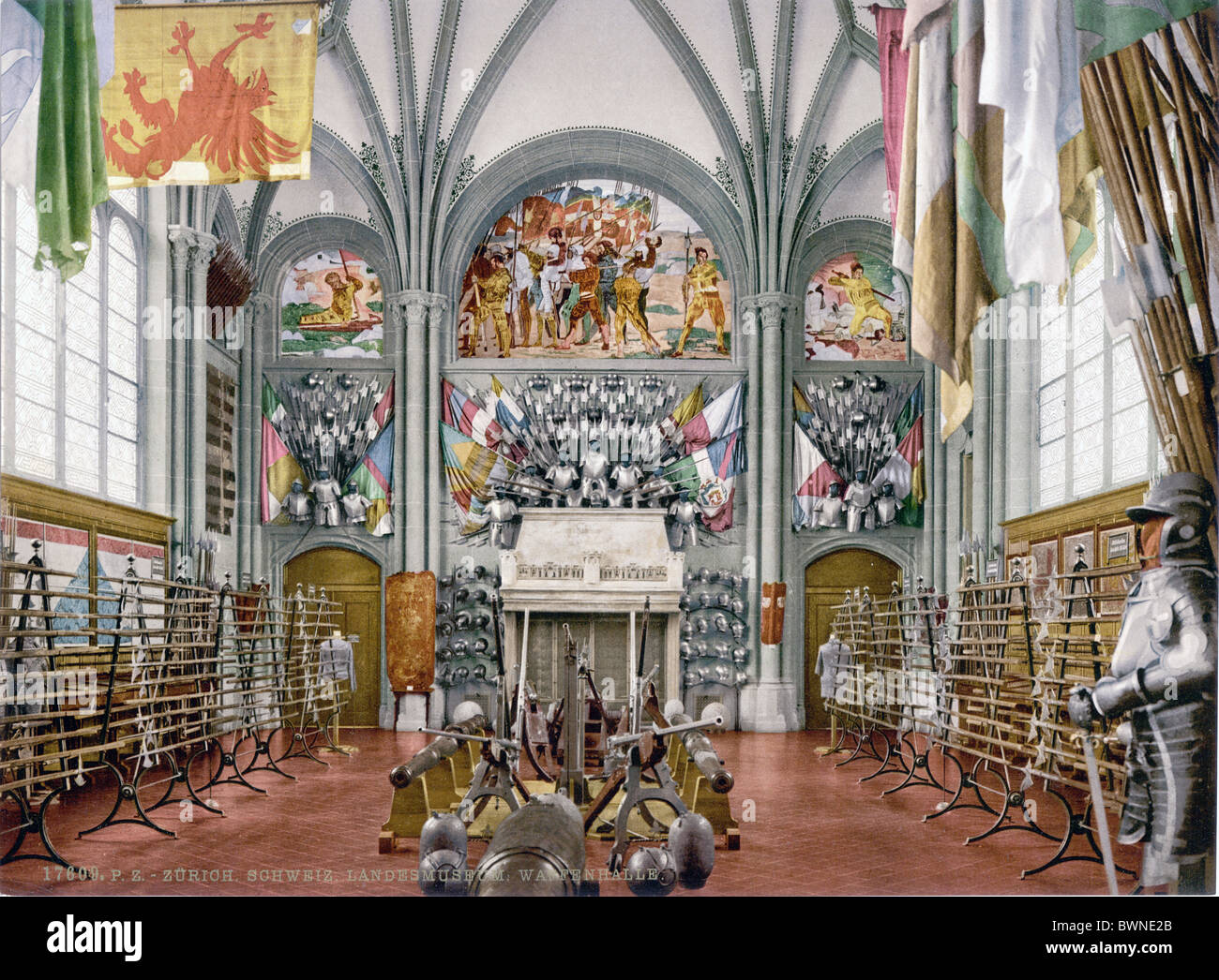Schweiz Europa Swiss National Museum Anzeige der Rüstung Stadt Zürich Photochrom Geschichte historische historische Stockfoto