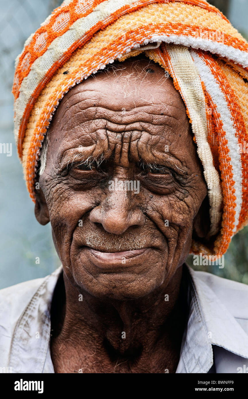 Alten indischen Mann Porträt. Andhra Pradesh, Indien Stockfoto