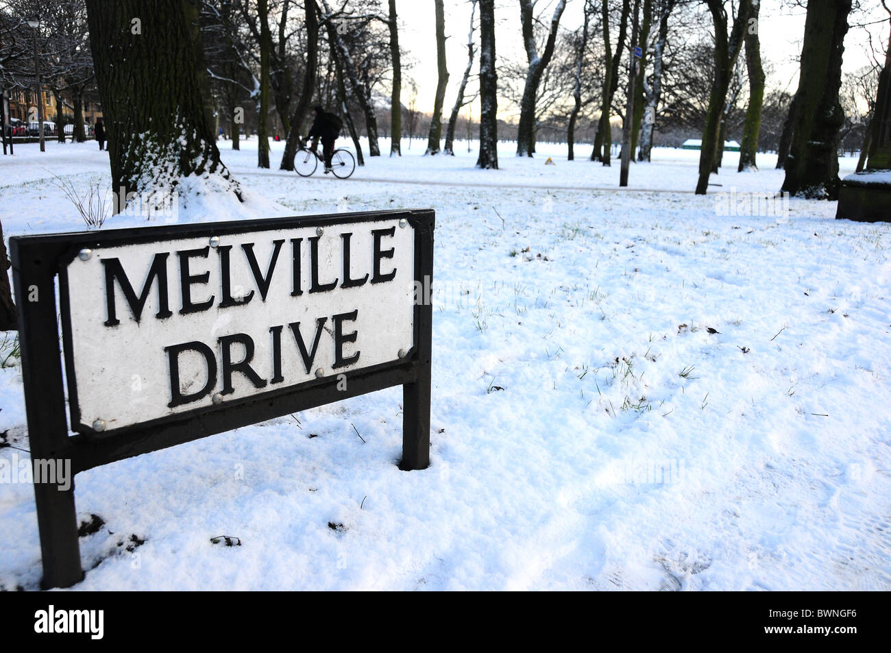 Die Wiesen Edinburgh Winterschnee Melville Drive Stockfoto