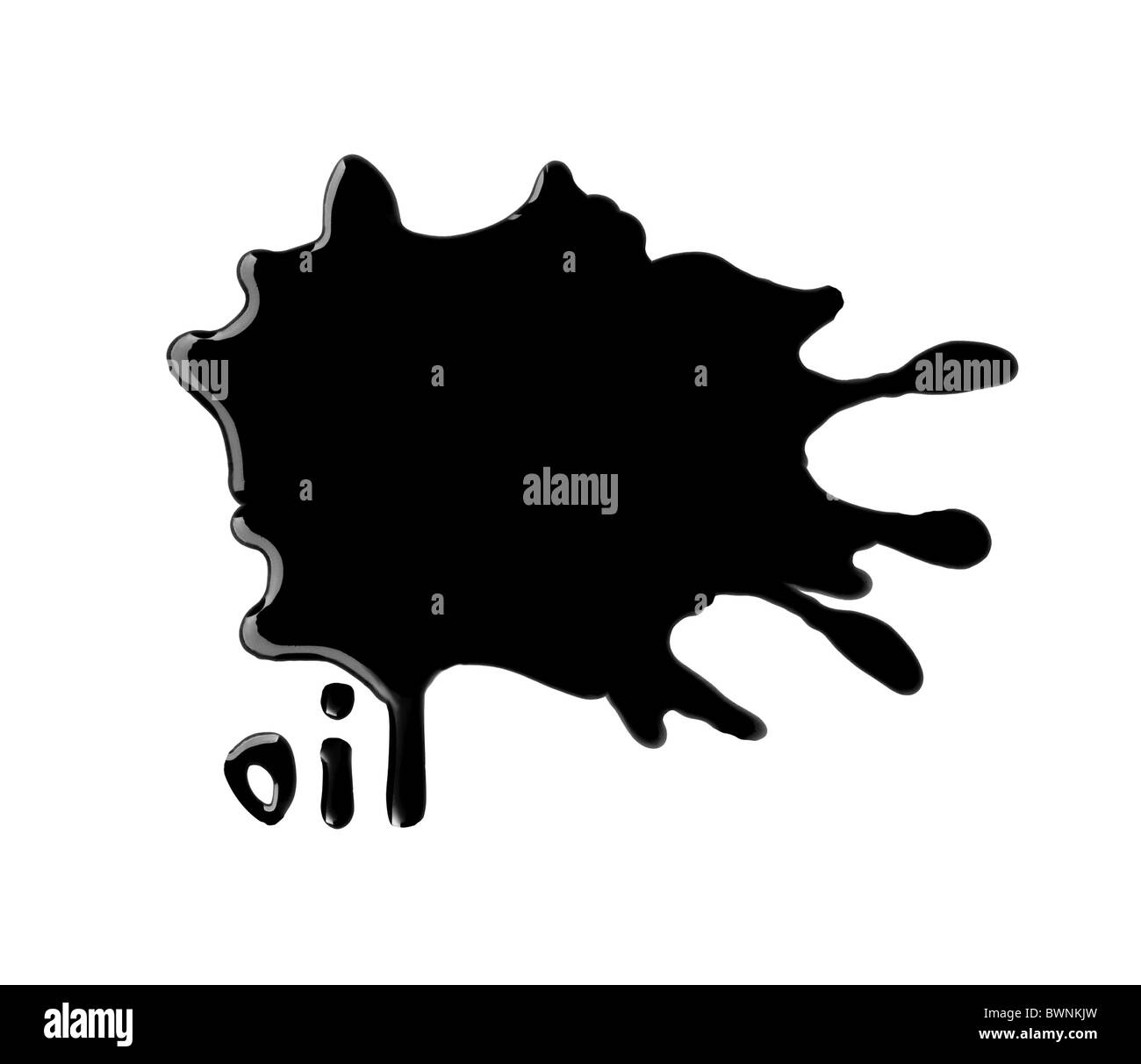 schwarze glänzende Tropfen Öl mit text Stockfoto