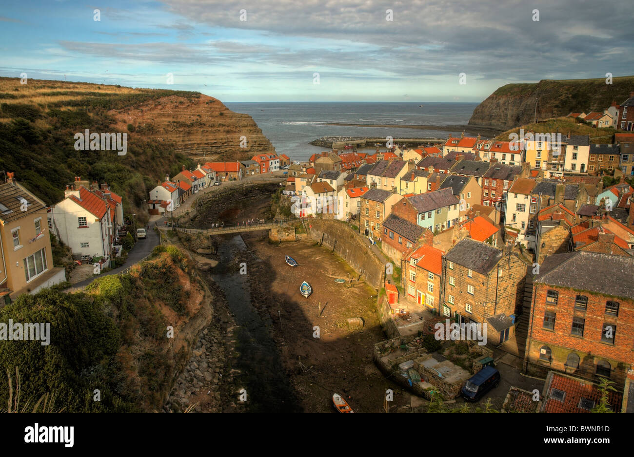 Abendrot am Staithes, North yorkshire Stockfoto