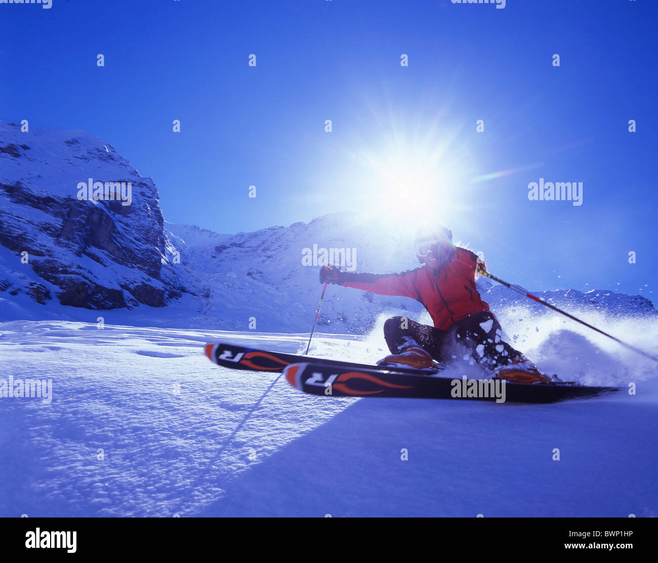 Schweiz Europa Berner Oberland Kleine Scheidegg Ski Kanton Bern Ski Skifahrer Tiefschnee Pulverschnee skii Stockfoto