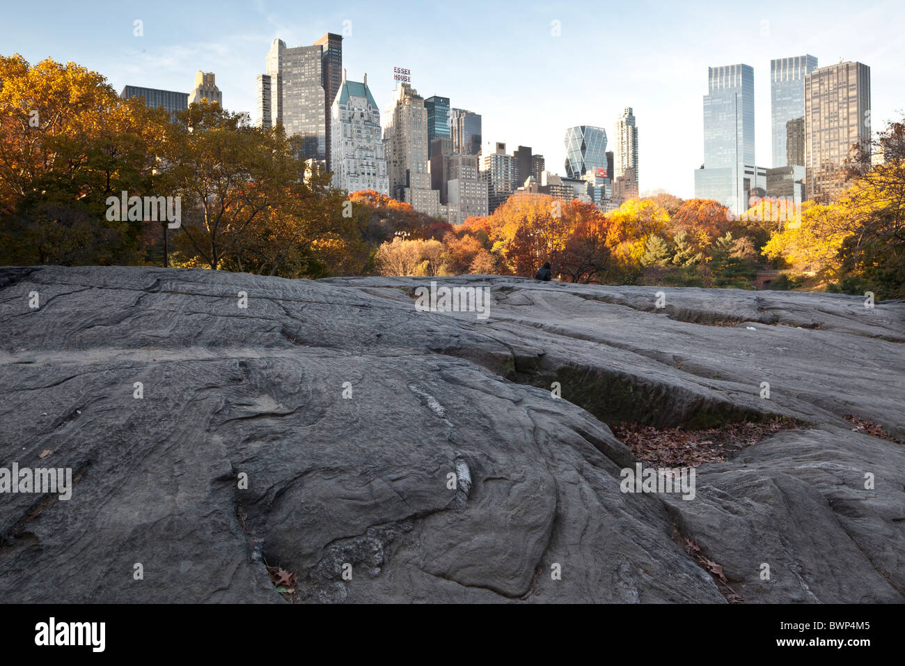 Herbst im Central Park mit Blick auf Central Park Süd Stockfoto