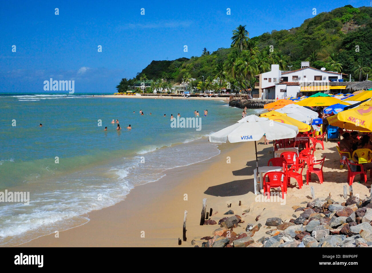 Beachside Restaurant & Ansicht, zentrale Pipa, Brasilien. Stockfoto