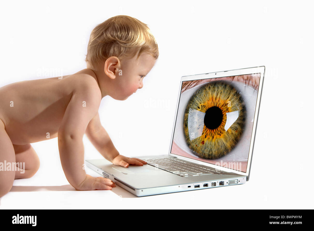 Baby Laptop Notebook Computer Aktivität Amusement Unterhaltung Babys jungen Kind Kinder zeitgenössischer Stud Stockfoto
