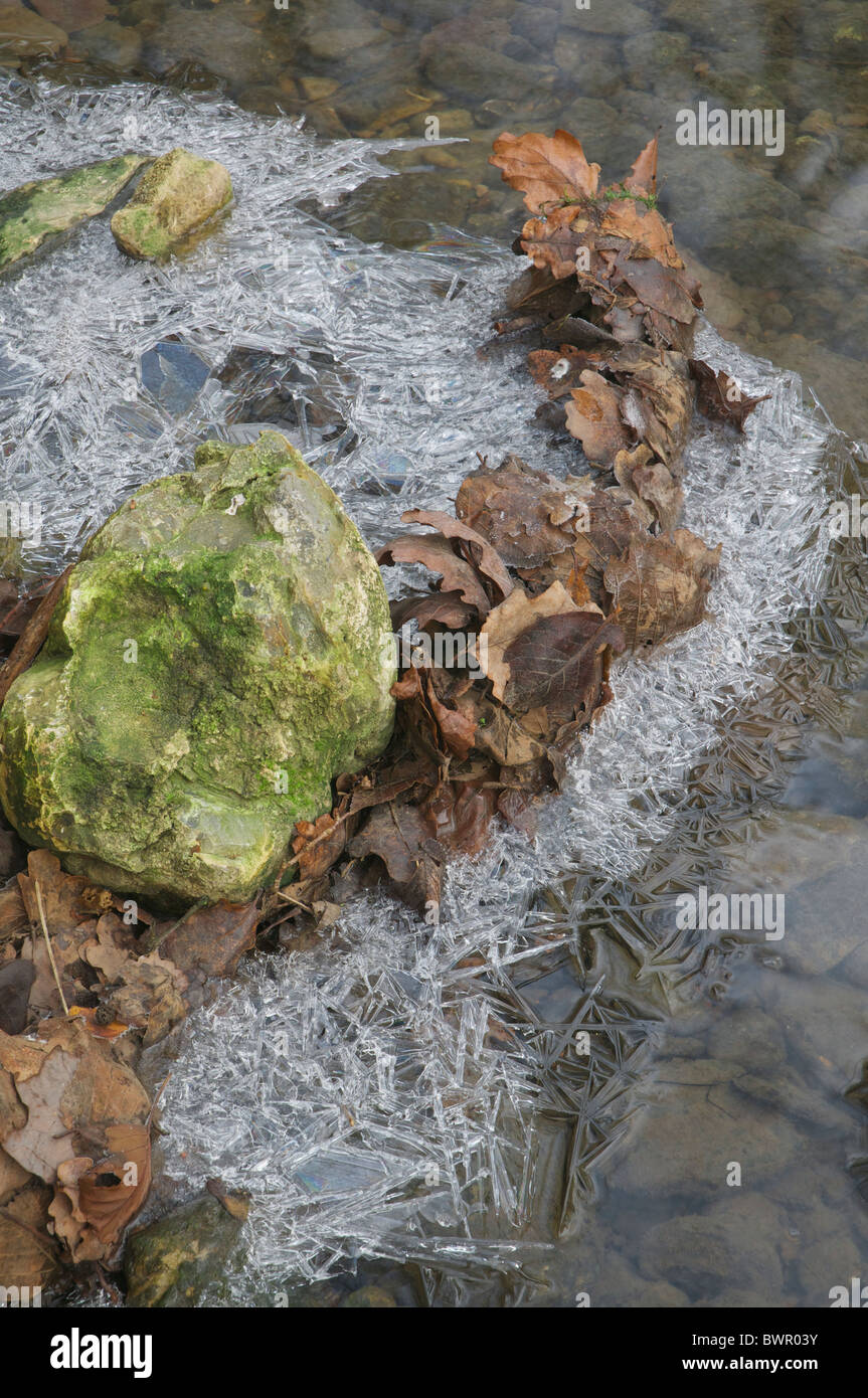 Eis in einem englischen stream Stockfoto