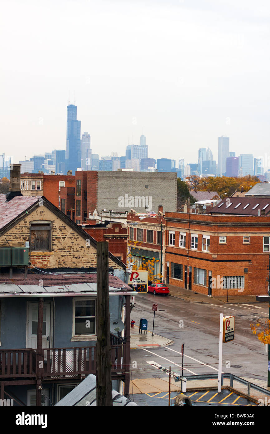 Ein Blick auf die Stadt Chicago von der Südseite. Stockfoto