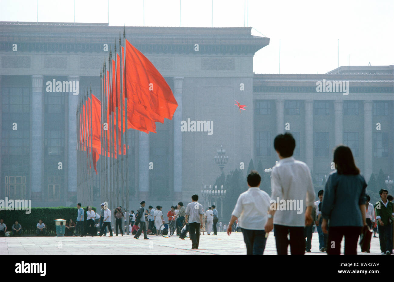 China Asien Beijing Tiananmen Square Rittersaal der Menschen Tiananmen Square Asien Flagge Tian'anmen Kommunismus Stockfoto