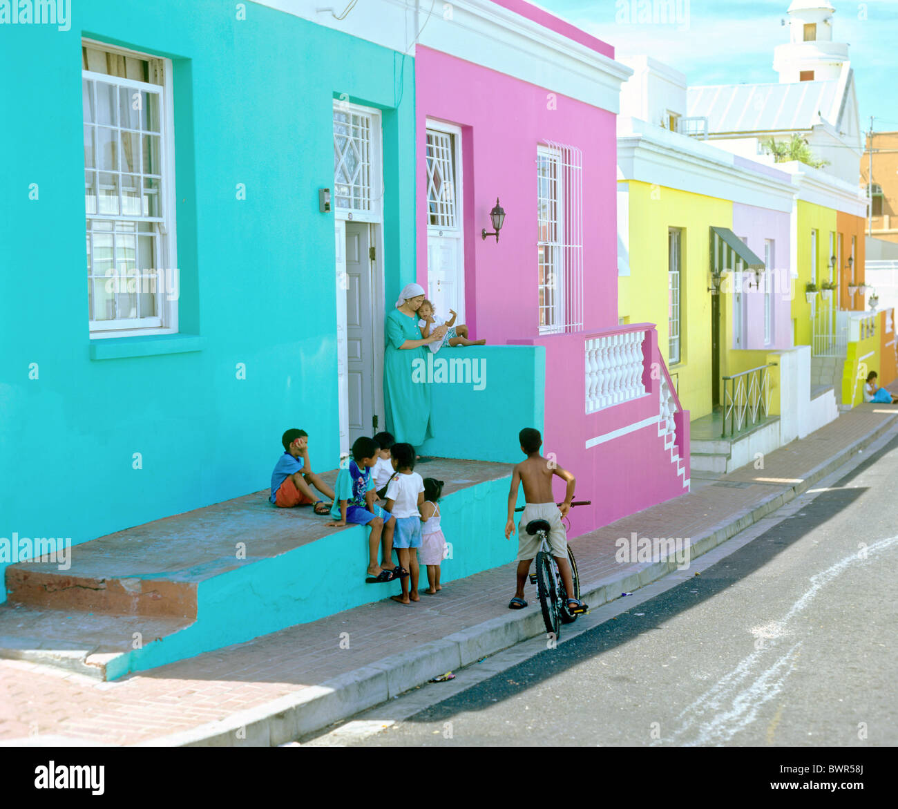 Südafrika Kapstadt Bo-Kaap Malay Quarter afrikanischen Capetown Bo-Kaap Malay Kinder Familie Wohn hous Stockfoto