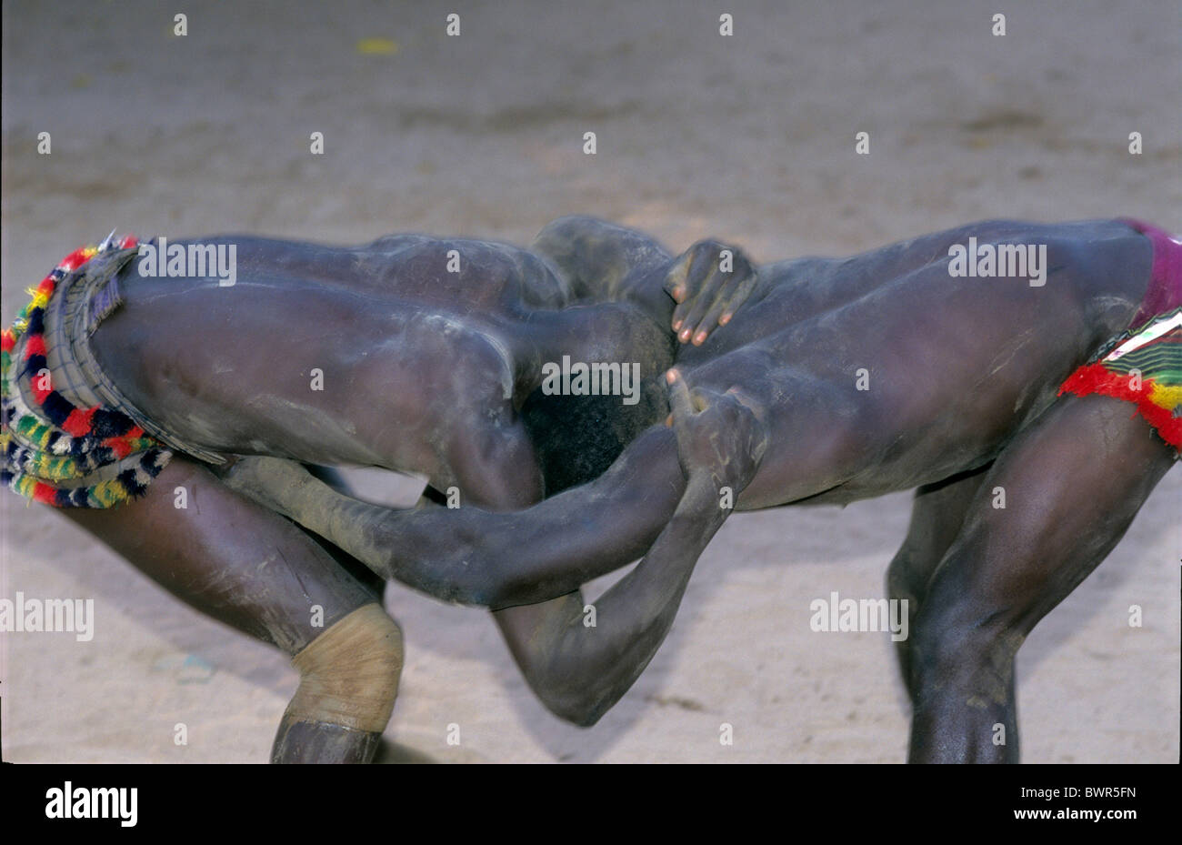 Gambia Serekunda Stadt traditionelle Wrestling match afrikanischen Sport Nationalsport zwei Männer Personen sportlich fi Stockfoto