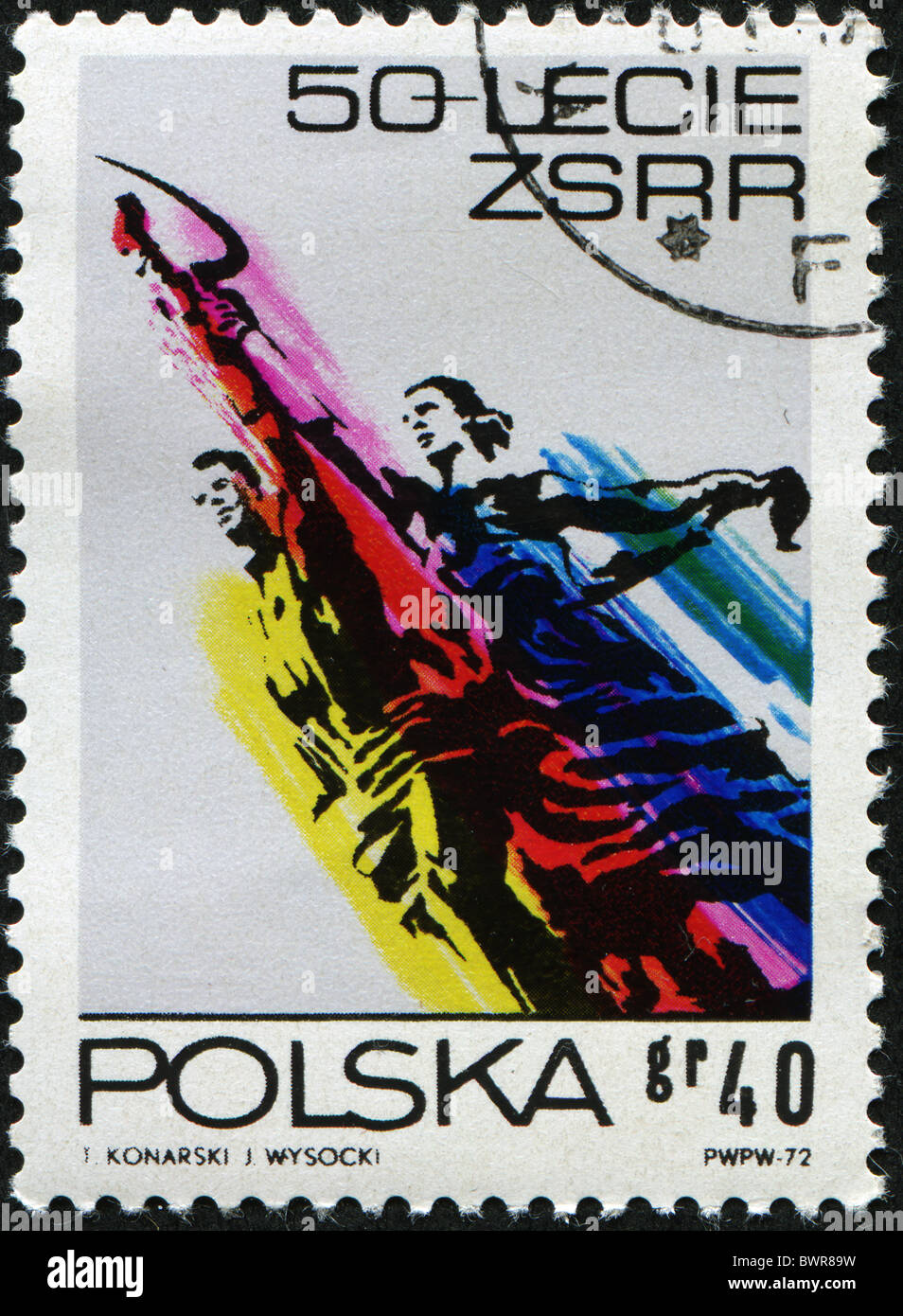 Polen - ca. 1972: Eine Briefmarke gedruckt in Polen zeigt Denkmal Arbeiter und Kolchos Frau von Vera Mukhina, ca. 1972 Stockfoto