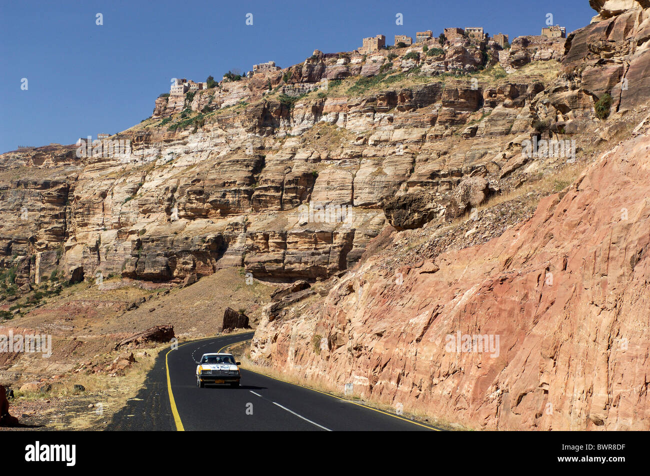 Jemen-Straße nach Wadi Al-Naam Haraz Bergen Nord-Jemen Arabische Halbinsel Nahost Osten Orient oriental Stockfoto