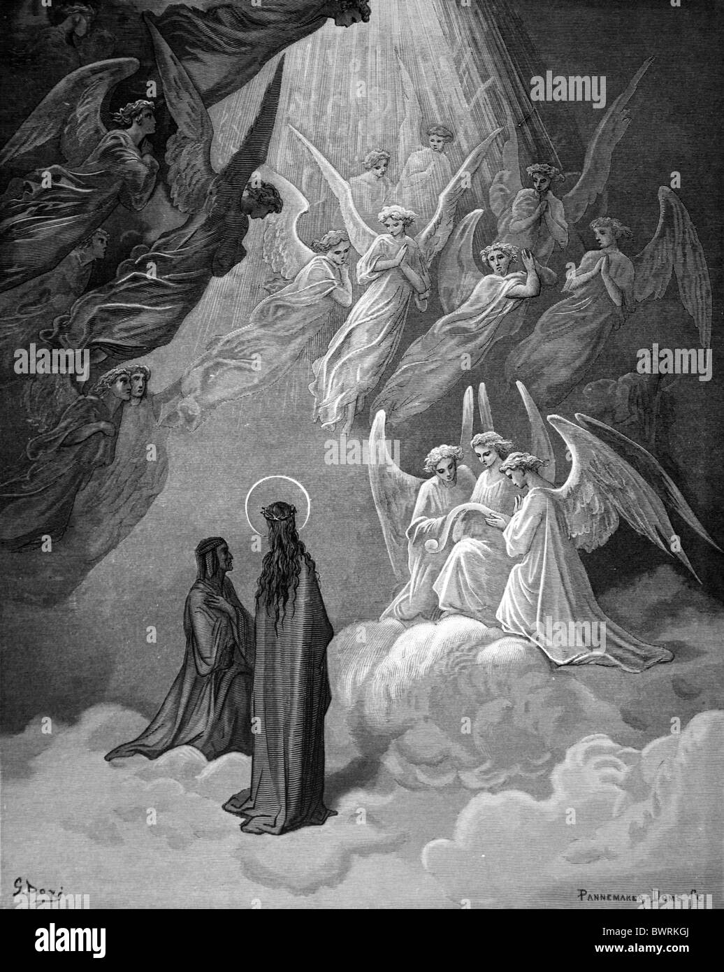 Gustave Doré; Der Gesang der Seligen im sechsten Himmel von Alighieris göttliche Komödie; Schwarz / weiß-Gravur Stockfoto
