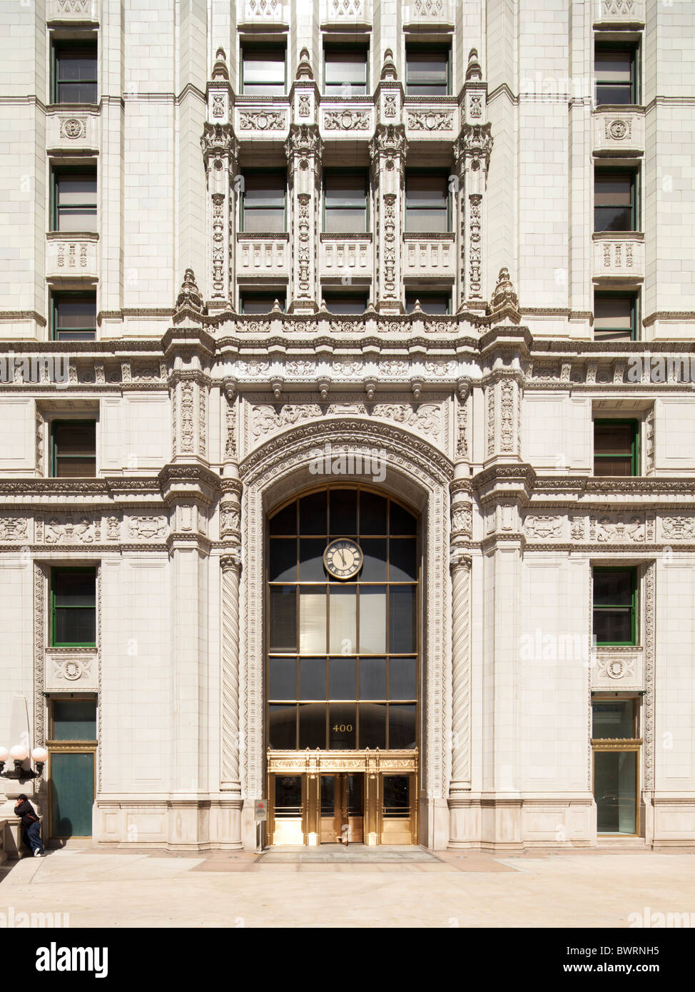 Wrigley Building Eingang Detail, Chicago, Illinois Stockfoto
