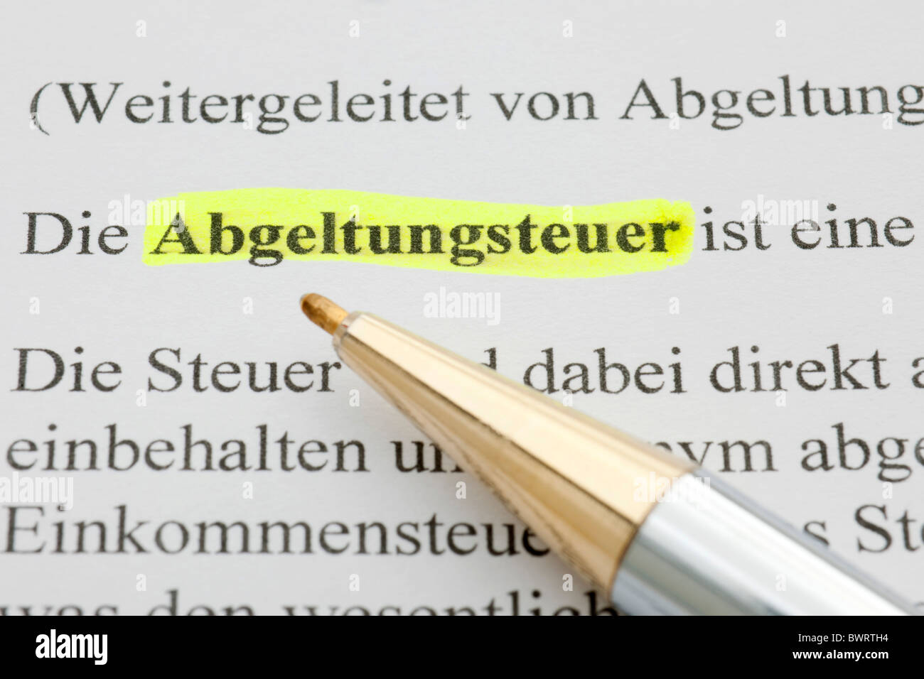 Übersichtsdiagrammen, Deutsch für Abgeltungsteuer Stockfoto