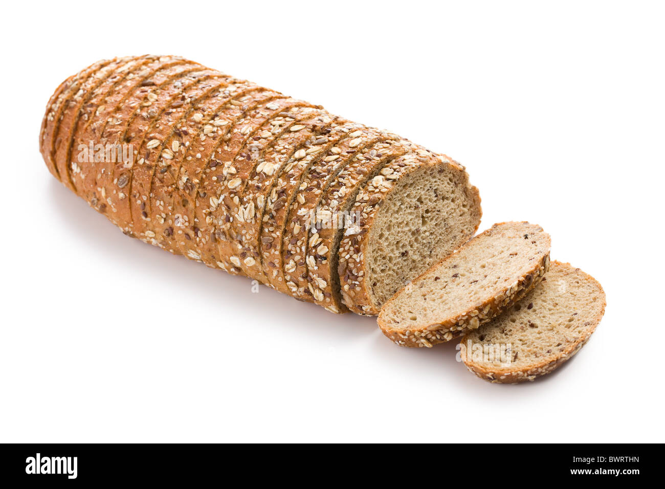 Vollkornbrot auf weißem Hintergrund Stockfoto