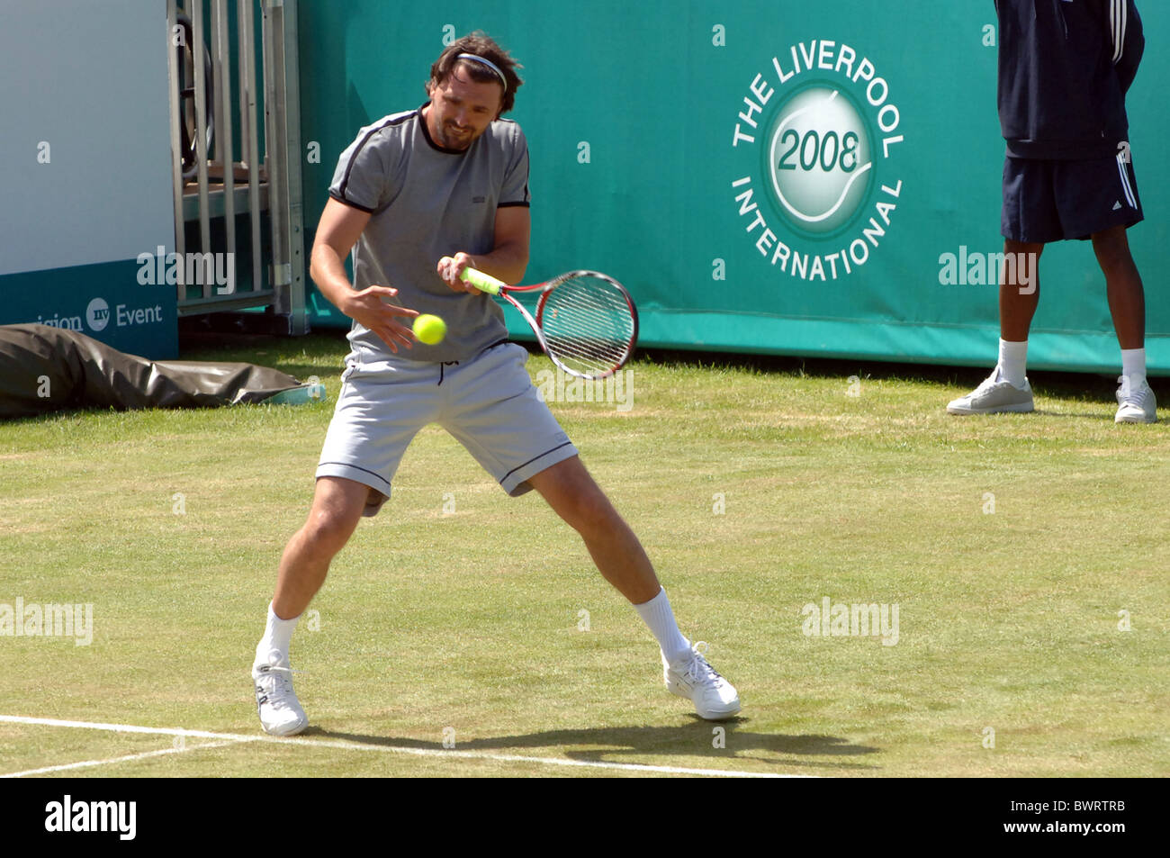 Goran Ivanišević spielen beim internationalen Tennisturnier 2008 Liverpool. Stockfoto
