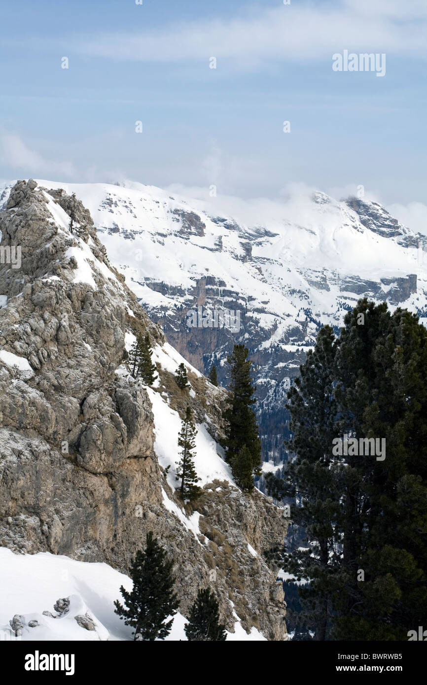 Rock-Formation und Berg-Gipfel Val Gardena Dolomiten Wolkenstein Italien Stockfoto