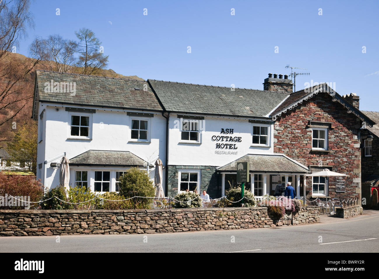 Asche Cottage Landhotel und Café im Dorf Lake District National Park. Grasmere, Cumbria, England, UK. Stockfoto